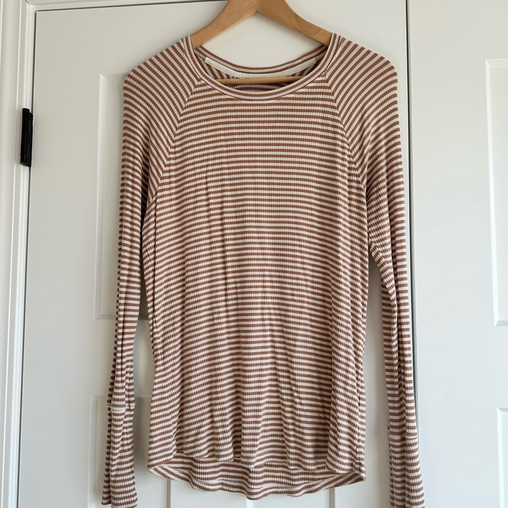 Aerie Brown and White Striped Long Sleeve Tee